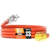 6 FT Outdoor Extension Cord Waterproof, 16/3 Gauge Heavy Duty 3 Prong Power Cord with Lighted Ind...