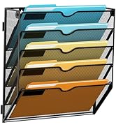 SUPEASY 5 Tier Wall File Organizer, Hanging Wall Mounted Mail Organizer with Label Slots, Metal M...