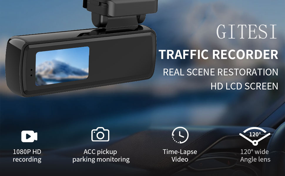 GITESI1080p Dash Cam 120° Ultra Wide Dashcam Night Vision, 24/7 Parking Mode, Loop Recording