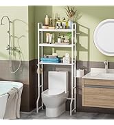 Over the Toilet Organizer White Over the Toilet Shelf with Paper Holder and 3 Hooks 3 Tier Over t...
