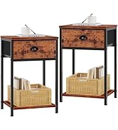 Furologee Nightstands Set of 2, Night Stand with Fabric Drawer and Storage Shelf, Retro Bedside S...