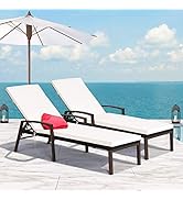 Tangkula Set of 2 Patio Furniture Outdoor Rattan Wicker Lounge Chair Set Adjustable Poolside Chai...