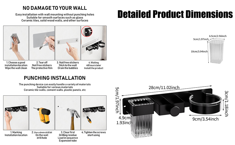 Wall Mounted Hair Dryer Holder,Metal Organizer with Storage for Flat Iron,Comb,Hair Accessories