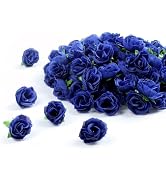 SITUMEIZI 100 Pcs 1.3 inches Mini Deep Blue Rose Head Artificial Roses Blue Flowers for Home DIY ...