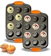 Kofebe 2 PACK Muffin Pan with Silicone Handles, Nonstick 12-Cup Cupcake Pans, Carbon Steel Mini C...