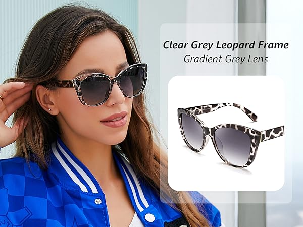 Clear Grey Leopard Frame Gradient Grey Lens