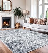 Joydeco 6x9 Area Rugs for Living Room, Non Slip Machine Washable Vintage Rug, Low Pile Chenille P...