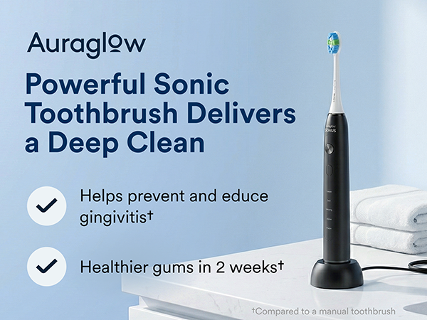 Auraglow sonus electric toothbrush on counter