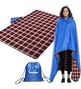 DUKUSEEK Waterproof Stadium Blanket with Hood, Wine Red Plain Waterproof Outdoor Blankets
