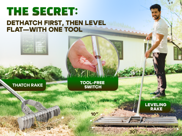 Lawn Leveling Rake 30inch - Thatch Rake
