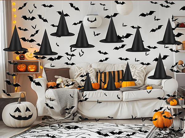 Halloween Black Witch Hat Bat Sticker