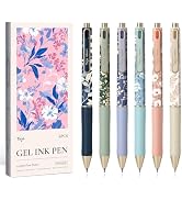 Taja Gel Pens, Floral Aesthetic 6 Pcs Quick Dry Black Gel Ink Pens, 0.5mm Fine Point Smooth Writi...