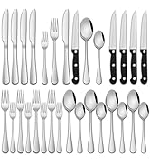 24-Piece Silverware Set with Steak Knives,Flatware Set Service for 4 Person, Food-Grade Stainless...