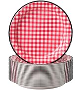 DTFMZOV 50 Pcs Gingham Paper Plates, 8.7 Inch Red Gingham Plates, Heavy Duty Disposable Plates, S...
