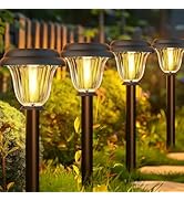 DERAYSION Solar Lights Outdoor Waterproof, Stainless Steel Glass Solar Pathway Lights, Auto On/Of...