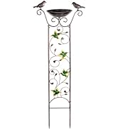 Bird Bath with Trellis for Climbing Plants Outdoor, Free Standing Detachable Garden Bird Feeder B...