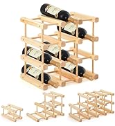 Yuehuam 12-Bottle Stackable Wooden Wine Rack, Modular Wine Storage Rack with Natural Pins, DIY As...