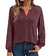 AUTOMET Womens Long Sleeve Shirts Lace Tops Business Casual Fall Fashion Outfits Clothes V Neck B...