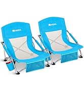 AKSOUL Folding Beach Chair for Adults: Low/High Back Chairs with Carry Bag - Extra Wide Seat Chai...