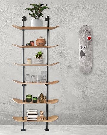 Bookshelves, home decor, floating shelves, book shelf, skateboard canvas wall art, pipe shelf