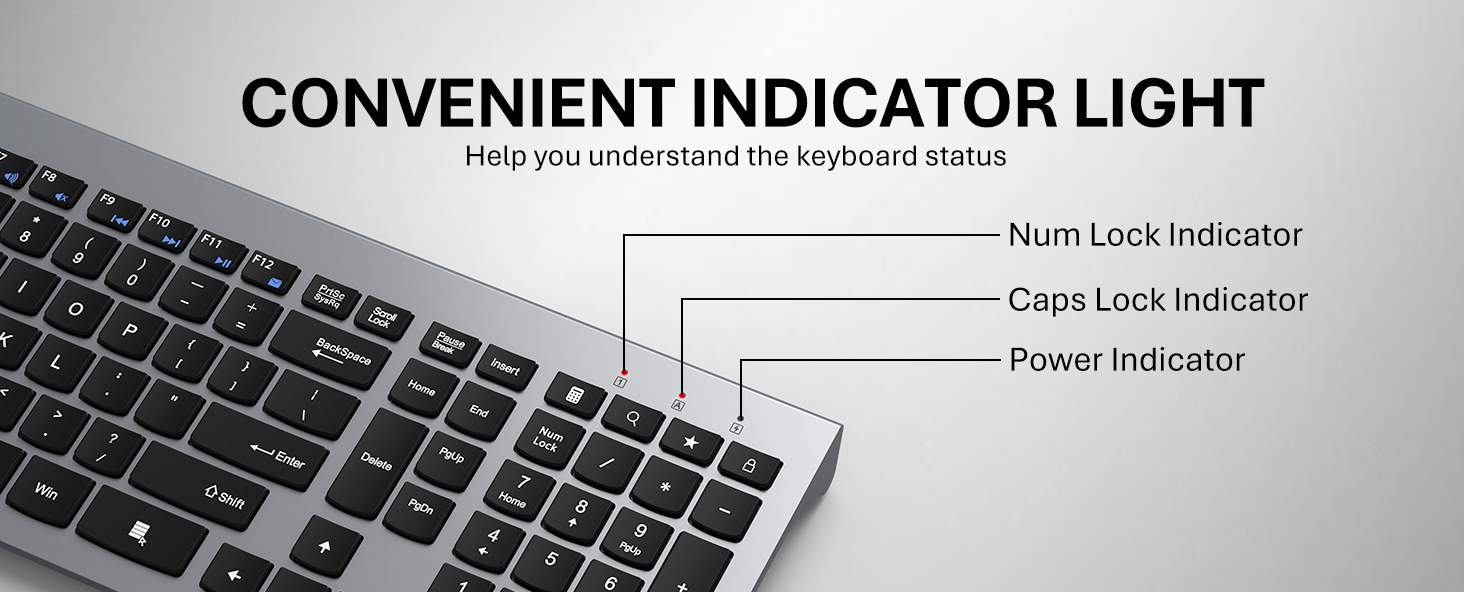 Wireless Keyboard and Mouse Combo, Ultra-Slim Full Size Silent Ergonomic Keyboard Mouse