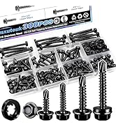 mxuteuk 300PCS #8#10 Self Tapping Screws,410 Stainless Steel Self Drilling Screws,Black Zinc Hex ...