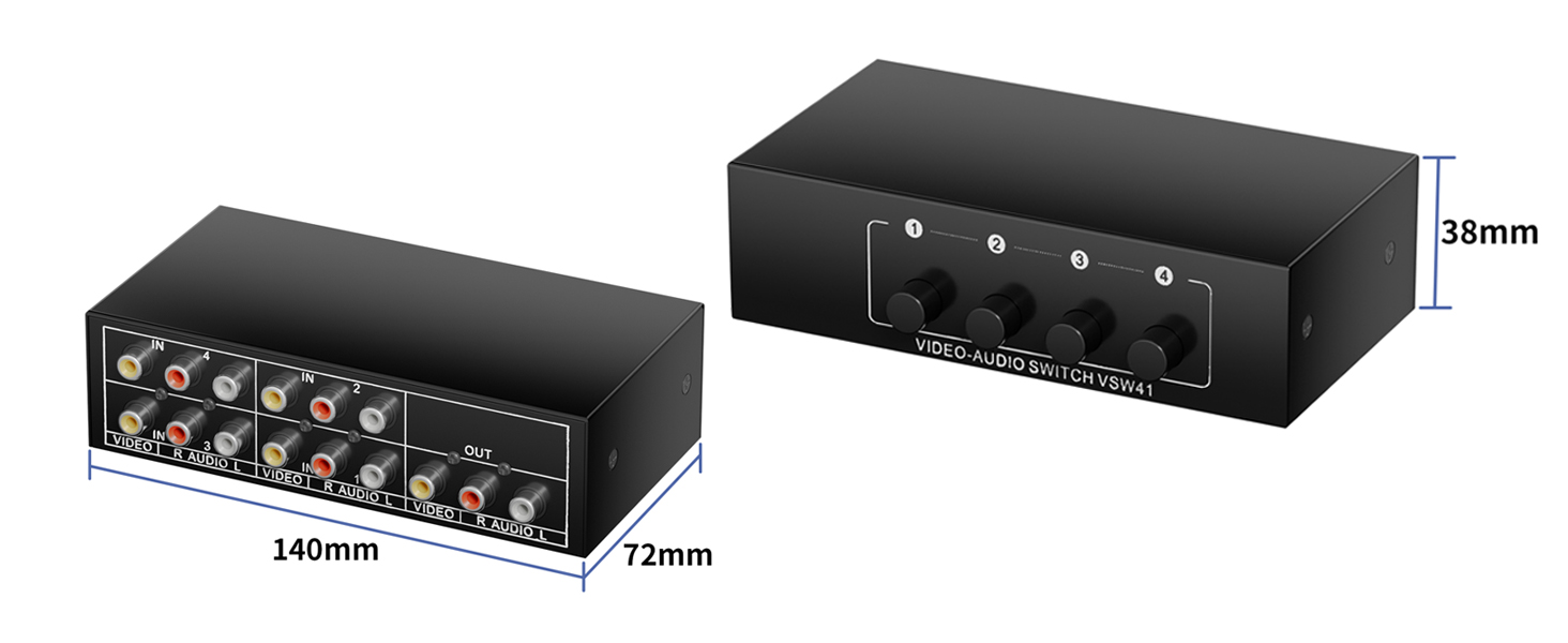 4 in 1 Out R/L RCA Stereo Audio Video Switch Manual Switching audio visual rca composite switcher