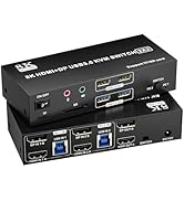 HDMI Displayport KVM Switch 2 Monitors 2 Computers 8K@60Hz 4K@60Hz,Dual Monitor Switch for 2 Comp...