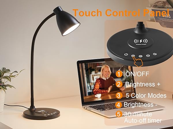 Desk Lamp for Home Office LED Desk Light USB Charging Ports Bedside Table Lamp for Dorm Room