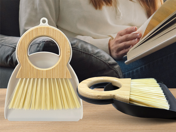 Xifando Mini Broom and Dustpan Set Compact Bamboo Handle Mini Dustpan Brush Small Dust Pan and Broom