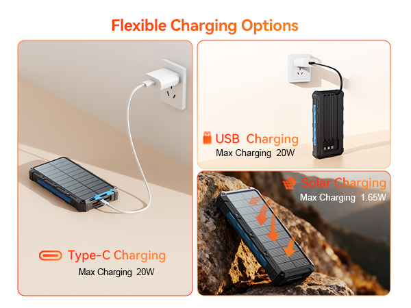 Solar Charger Power Bank Type-C USB Solar charging
