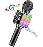 BlueFire 4 in 1 Karaoke Wireless Microphone with LED Lights, Portable Microphone for Kids, Great ...