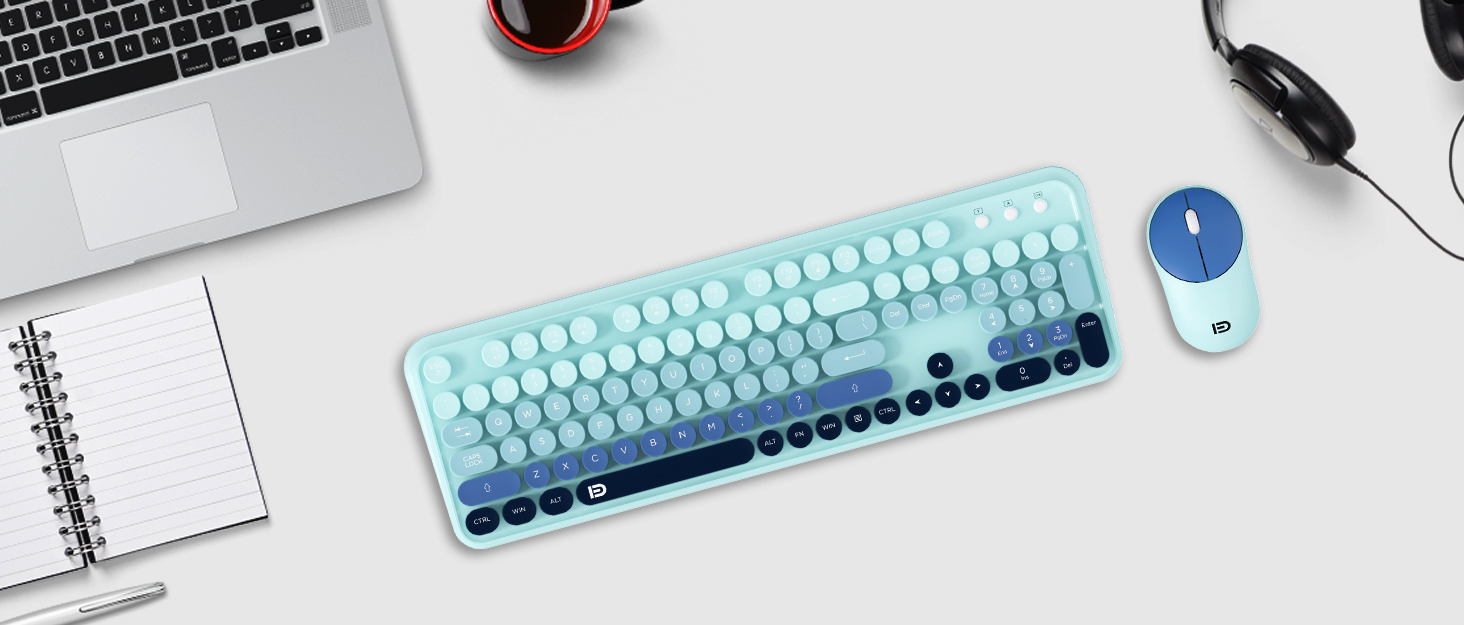 teal wireless keyboard and mouse combo full size with number pad