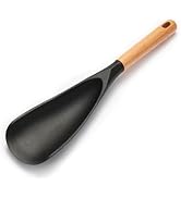 Silicone Cooking Spoon for Nonstick Cookware - Wooden Handle Kitchen Spoon for Mixing, Flipping, ...