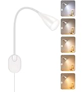 LED Wall Mounted Bedside Reading Light, 3 Color Modes,10 Brightness Dimmable, USB Charging Port, ...