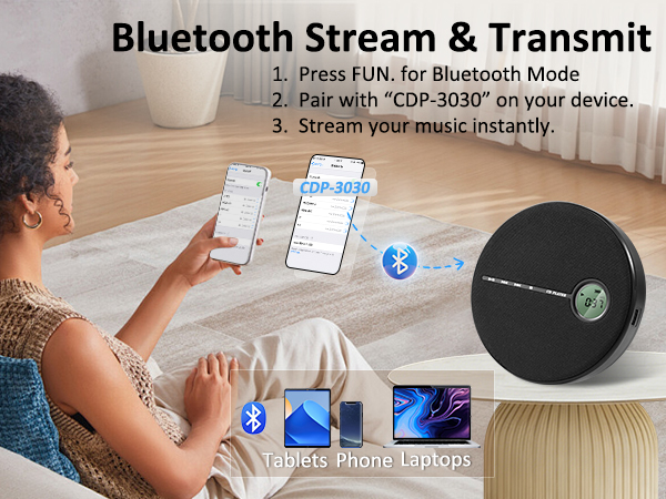 portable cd player bluetooth recieving