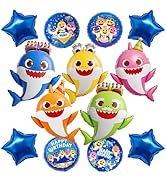 PartyWoo Baby Shark Family Foil Balloons 13pcs Baby Shark Family Blue Round Star Mylar Helium Bal...
