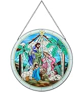 MUMTOP Stained Glass Window Hanging-Suncatcher for Window - 11 Inch Nativity Scene Suncatcher Chr...