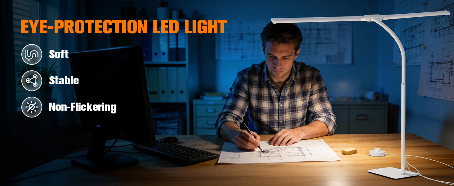 LED Desk Lamp with Base, Double Head Smart Desk Light with Controller Table Lamp for Home Office