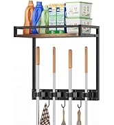 FLOUREE Broom Holder Wall Mount with Shelf Load 66LBS Broom and Mop Organizer Wall Hanging Broom ...