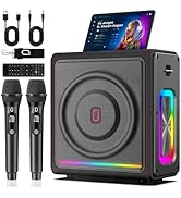 Karaoke Machine with 2 Wireless Mics | Bluetooth 5.3 Speaker with Bass/Treble/Echo Adjustment &amp; A...