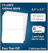 Half Sheet Shipping Labels, 2 Per Page Self Adhesive Mailing Labels, 8.5" x 5.5", Laser/Inkjet Co...