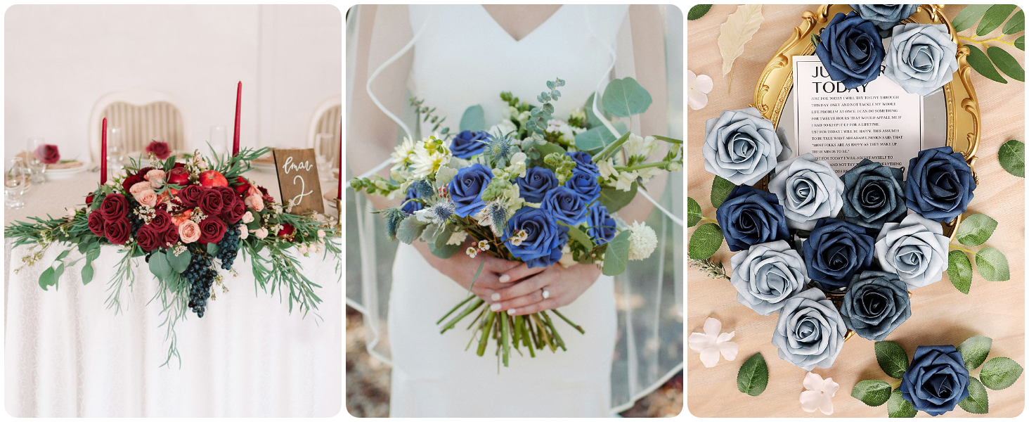 Artificial Flowers Real Looking Foam Fake Roses with Stems for DIY Wedding Bouquets
