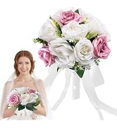 Qeedy Wedding Bouquets for Bride - Realistic Silk Flowers Artificial Roses, 8 Inch Bridesmaid Bou...