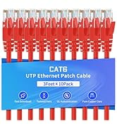 XANHAM Cat6 Ethernet Cable 3 Feet 10 Pack Network RJ45 Cat6 Internet Patch Cable, Unshielded, Red