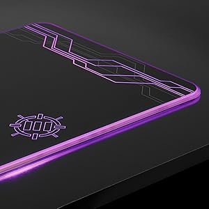 Mouse pad edge lit in purple lighting