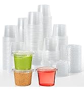 [400 Pack - 1 oz.] Disposable Plastic Portion Cups with Lids, Small Plastic Condiment Containers ...