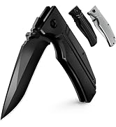 Tactical Knife for Men - 3.5" Blade Black Pocket Knife with Pocket Clip Aluminum Handle - Cool Sh...