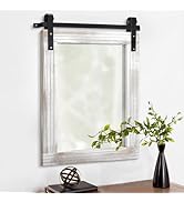 AAZZKANG Mirrors for Wall Rustic Barn Door Mirror with Wood Framed Rectangle Farmhouese Bathroom ...