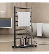 RemixOri Freestanding Heated Towel Rack with Storage Base, Luxury Home Punch-Free Electric Towel ...